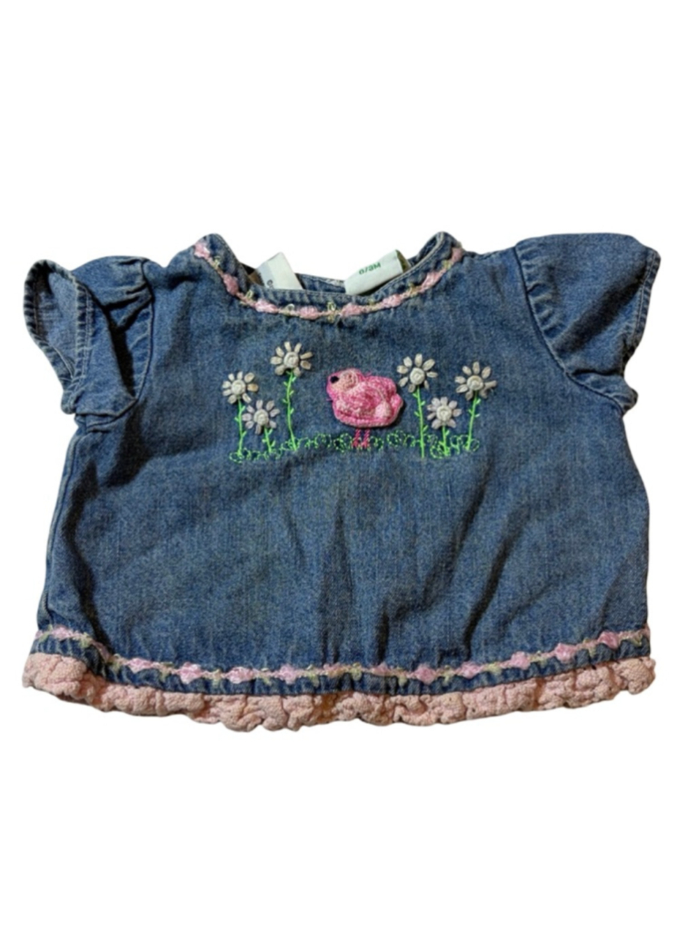 Sesame Street Baby Denim Top Bunny Floral Cottagecore Ruffle 0 3M flaw